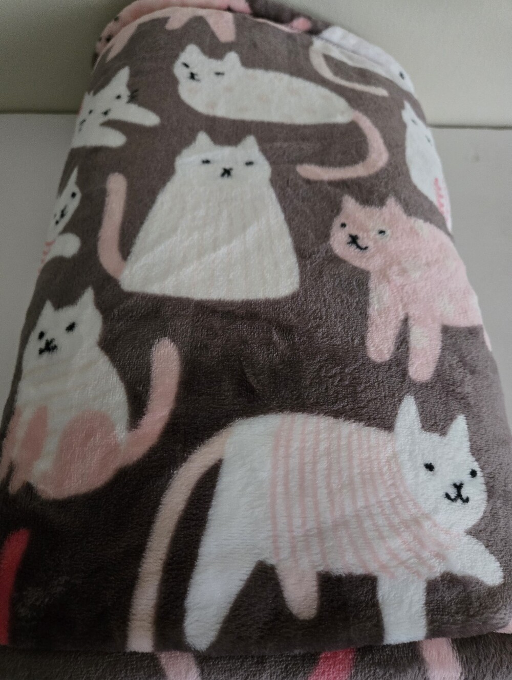The Big One Pink & Gray Cat Print Plush Pet Blanket